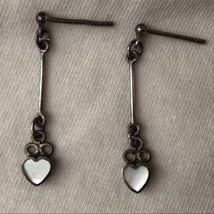 Vintage Tiny Heart Shape Dangling Sterling Silver Earrings
